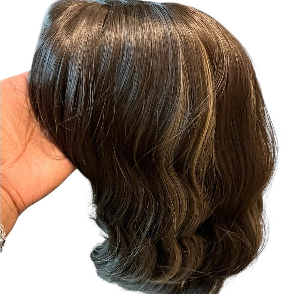 New Wig Wavy Honey Brown Mix Light blonde Highligts 12' inch